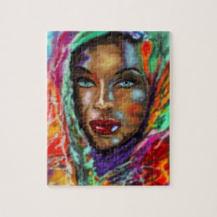 Blue Eyed Woman in Colorful Scarf Puzzle Gift Legpuzzel