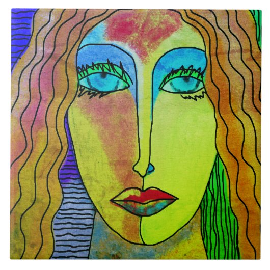 Blue Eyes Abstract digitaal portret van een vrouw Tegeltje (Voorkant)