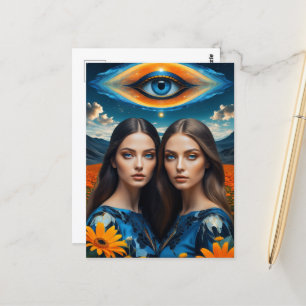 Blue Eyes Surreal Twins Briefkaart