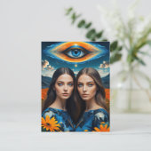 Blue Eyes Surreal Twins Briefkaart (Staand voorkant)