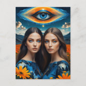 Blue Eyes Surreal Twins Briefkaart (Voorkant)
