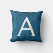 Blue Fabric Monogrammed Initiaal Accent Kussen (Voorkant)