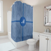 Blue Fabric Textured Print monogram - Elke kleur Douchegordijn (In situ)