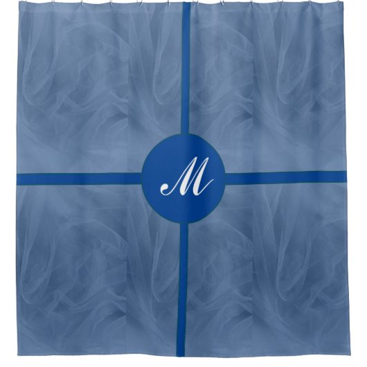 Blue Fabric Textured Print monogram - Elke kleur Douchegordijn (Voorkant)