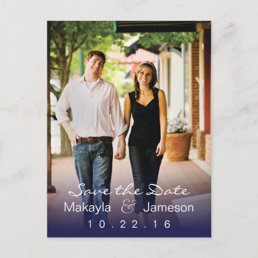 Blue Fade Photo Save the Date Briefkaart (Voorkant)