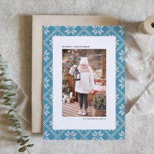 Blue Fair Isle Knit Patroon Foto van Kerstmis Feestdagen Kaart