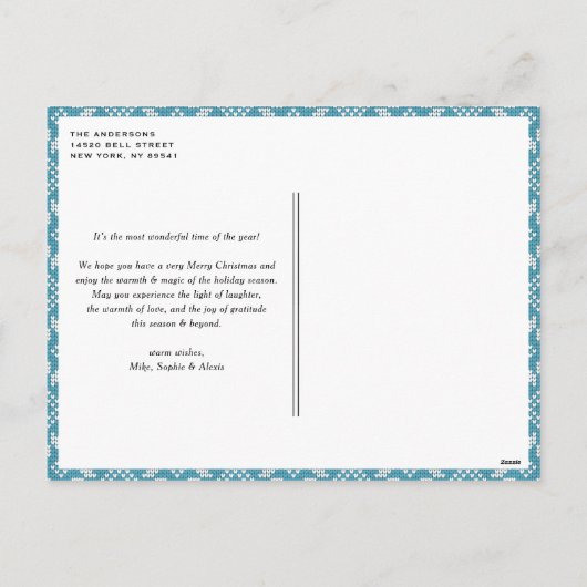 Blue Fair Isle Winter Knit Pattern Foto van Kerstm Feestdagenkaart (Achterkant)