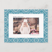 Blue Fair Isle Winter Knit Pattern Foto van Kerstm Feestdagenkaart (Voorkant)
