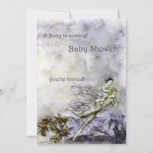 Blue Fairy Carries Baby shower Invitation Kaart (Voorkant)