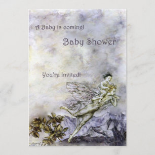 Blue Fairy Carries Baby shower Invitation Kaart
