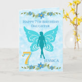 Blue Fairy Daughter 7th Birthday Kaart (Gele Bloem)