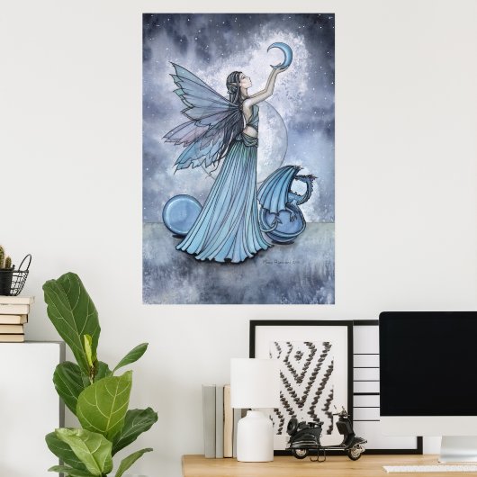 Blue Fairy Dragon Poster van Molly Harrison (Thuiskantoor)