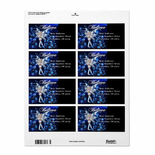 Blue Fairy/Fae 2-kerstAdresetiketten Etiket (Full Sheet)