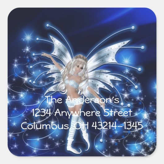 Blue Fairy/Fae-kersttasadres Vierkante Sticker (Voorkant)