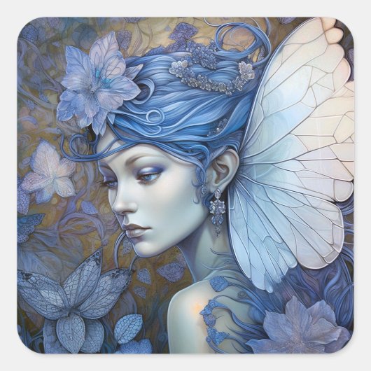 Blue Fairy Fantasy Art Vierkante Sticker (Voorkant)