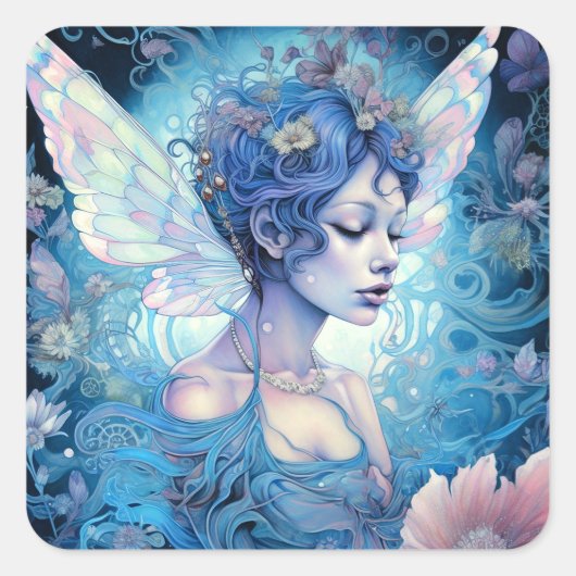 Blue Fairy Fantasy Art Vierkante Sticker (Voorkant)