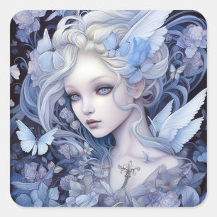 Blue Fairy Fantasy Art Vierkante Sticker