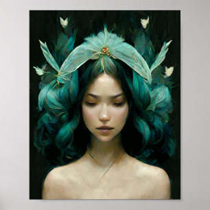 Blue Fairy Hair Fantasy Art Poster