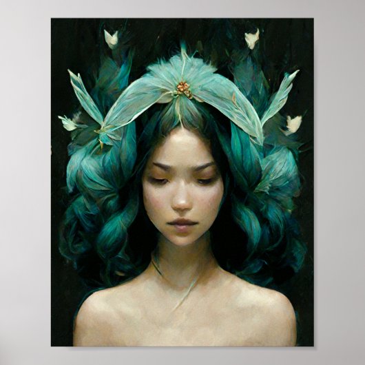 Blue Fairy Hair Fantasy Art Poster (Voorkant)