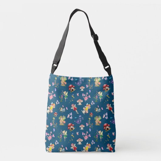 Blue Fairy Mushroom Theme gepersonaliseerd Crossbody Tas (Achterkant)