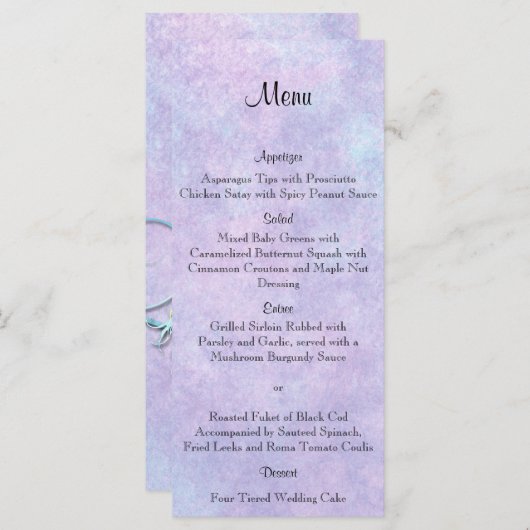 Blue Fairy op Paarse bruiloft Menu (Voorkant / Achterkant)