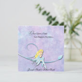 Blue Fairy over Paarse Waterverf huwelijksuitnodig Kaart (Staand voorkant)