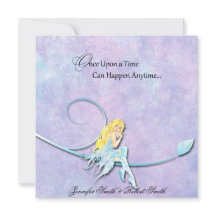 Blue Fairy over Paarse Waterverf huwelijksuitnodig