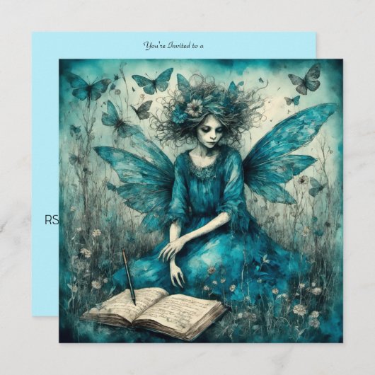 Blue Fairy Shower Uitnodiging (Voorkant / Achterkant)