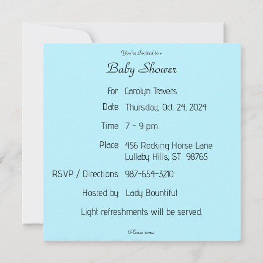 Blue Fairy Shower Uitnodiging (Achterkant)