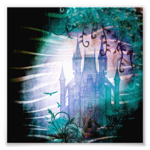 Blue Fairy Tale Fantasy Garden Castle Foto Afdruk