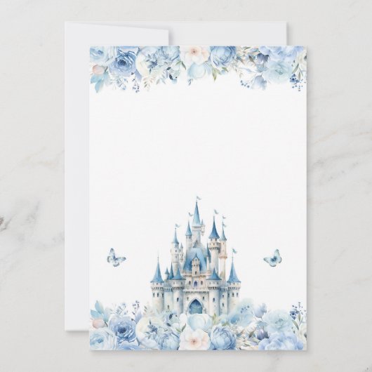 Blue Fairytale Castle Prince Floral Baby shower Kaart (Achterkant)