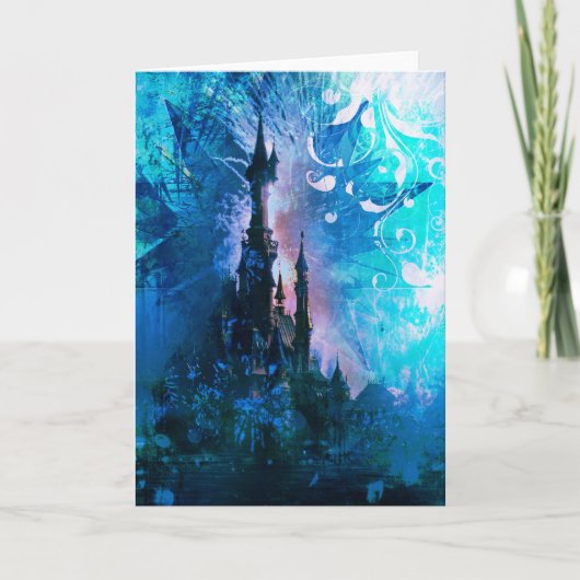 Blue Fairytale Fantasy Castle Grunge Wenskaart Kaart (Voorkant)