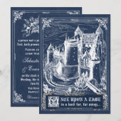 Blue Fairytale Storybook Wedding Invites Kaart (Voorkant / Achterkant)
