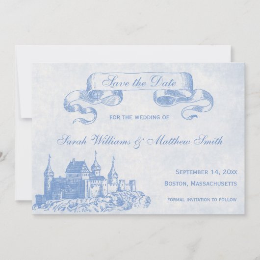 Blue Fairytale Wedding Save the Date (Voorkant)