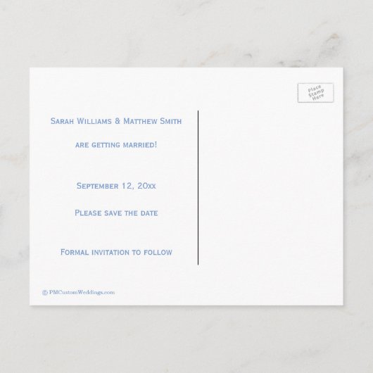 Blue Fairytale Wedding Save the Date Briefkaart (Achterkant)