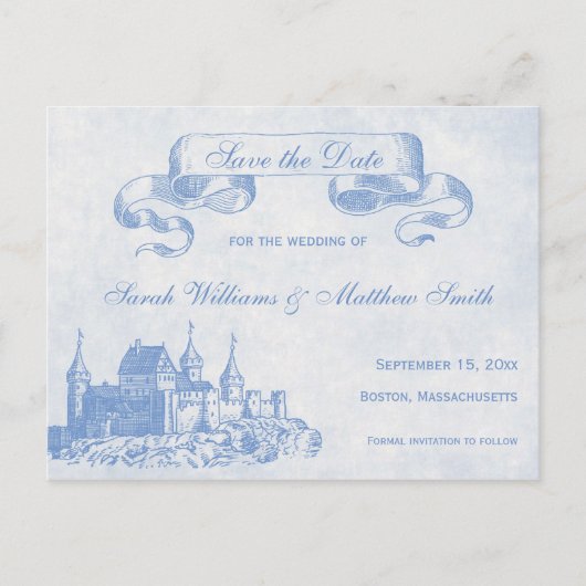 Blue Fairytale Wedding Save the Date Briefkaart (Voorkant)