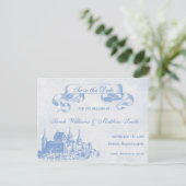 Blue Fairytale Wedding Save the Date Briefkaart (Staand voorkant)
