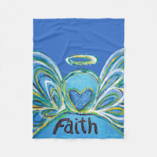 Blue Faith Guardian Angel Chemo Blanket Fleece Deken