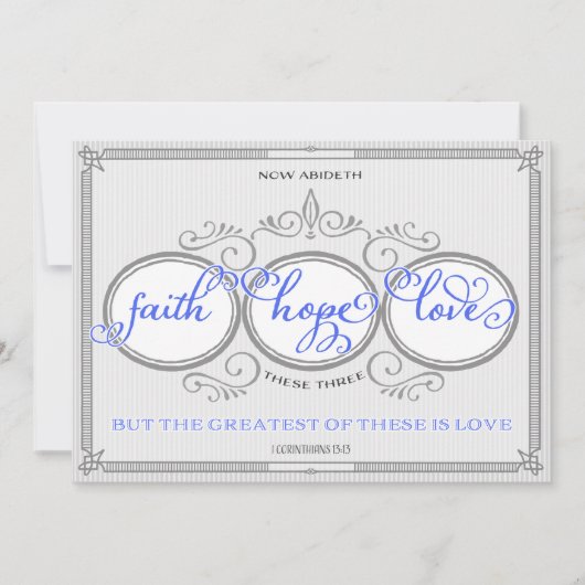 Blue Faith Hope Love Wedding Invitation Kaart (Voorkant)
