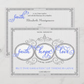 Blue Faith Hope Love Wedding Invitation Kaart (Voorkant / Achterkant)