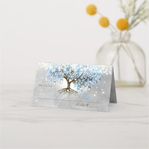 Blue Faiy Tale Wedding Mason Jar Heart Leaf Tree Plaatskaartje