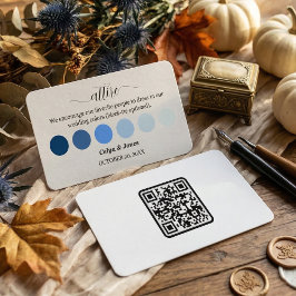 Blue Fall Wedding Attire Dress Code Palette QR Cod Informatiekaartje