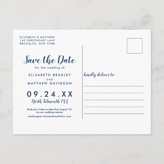Blue Falmouth Cape Cod Wedding Save the Date Briefkaart (Achterkant)