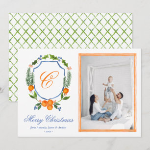 Blue Family Crest Citrus Garland Kerstfoto Feestdagenkaart