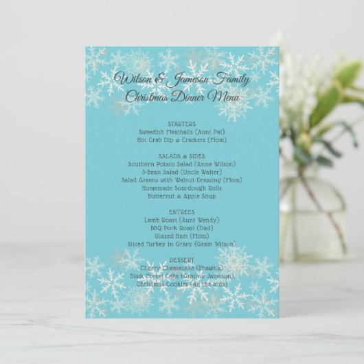 Blue Family Kerstdiner Menu Sjabloon (Staand voorkant)