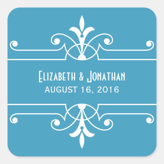 Blue Fancy Ornamental Weddenkers Vierkante Sticker (Voorkant)