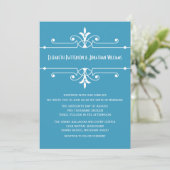 Blue Fancy Ornamental Wedding Invite Kaart (Staand voorkant)