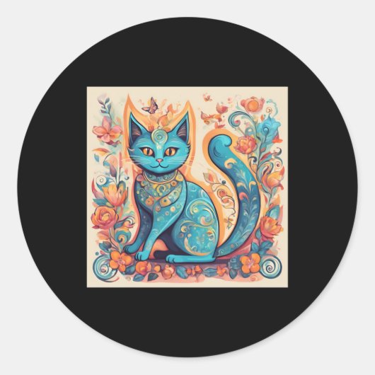 Blue Fantasy Cat Sticker (Voorkant)