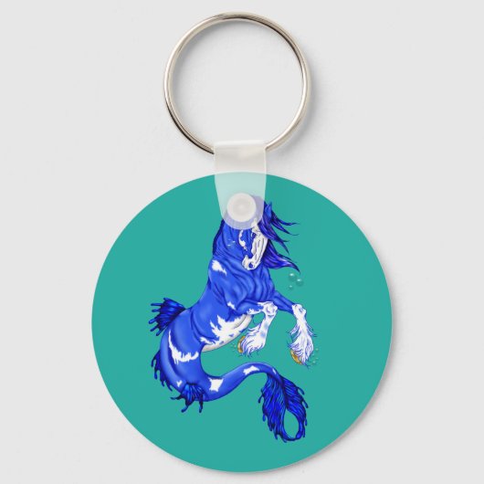 Blue Fantasy Clydesdale Seahorse Sleutelhanger (Voorkant)