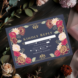 Blue Fantasy Enchanted Flower Garden bruiloft RSVP Kaartje